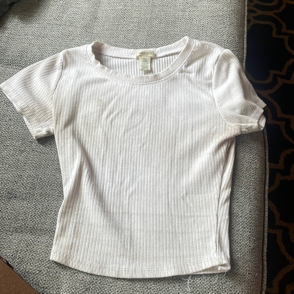 size small Bozzolo ripped cropped white tee!! cute for summer and could be diyed